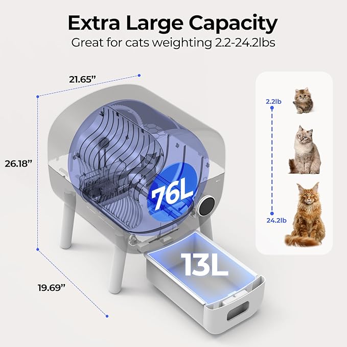 Automatic Cat Litter Box Self Cleaning for Multiple Cats – XL Smart Litter Box with App Control, Odor-Free Waste Disposal, Quiet Operation, Safety Sensors, Compatible with Clumping Litter-PawvioPets