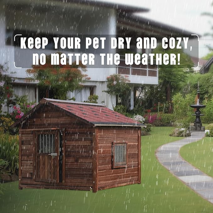 Extra Large Dog House Outdoor Made of Solid Pine Wood, Warm Doghouse, Dog House with Elevated Floor for Large Dogs, (Wood, XL)-PawvioPets