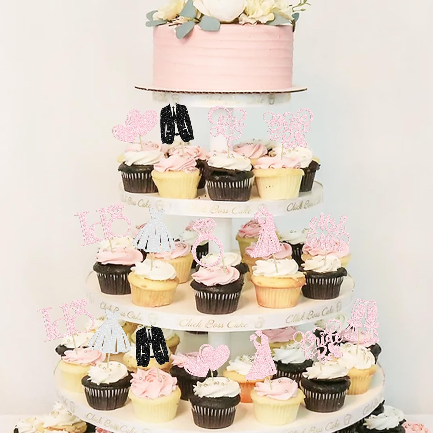 Gyufise 30Pcs Bride to Be Cupcake Toppers Glitter Diamond Ring I Do Love Cupcake Picks Miss to Mrs Bridal Shower Wedding Engagement Bachelorette Cake Decoration Light Pink