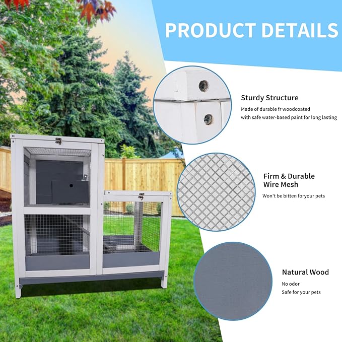 2-Story Guinea Pig Cages Wooden Indoor Rabbit Hutch Hamster Cage with Openable Roofs, Removable Tray and Wide Ramp, Small Animal Habitats for Hamsters, Guinea Pig, Ferrets, Hedgehog-PawvioPets