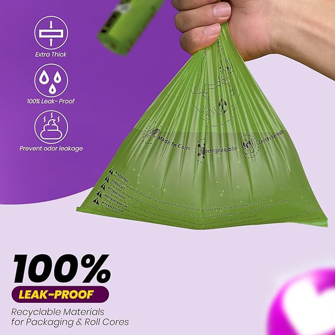 Dog Poop Bags-150 Counts with Holder (10 Rolls), Biodegradable Poop Bags, Eco-friendly and Easy to Open, Thick Dog Waste Bags (Green)-PawvioPets
