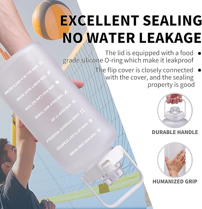 64oz,100oz,128oz Large Motivational Water Bottle with Time Marker, Leakproof & BPA Free Half Gallon Big Water Bottle with Straw Handle Tritan Frosted Water Jug for Gym,Fitness,Outdoor Sports-PawvioPets