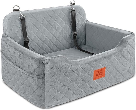 Dog Car Seat for Medium/Large Dogs, Dog Booster Seat for Pet Under 50lbs or 2 Small, Detachable and Washable Pet Car Seat,Multi-Functional Pet Travel Bed for Backseat(Grey)-PawvioPets
