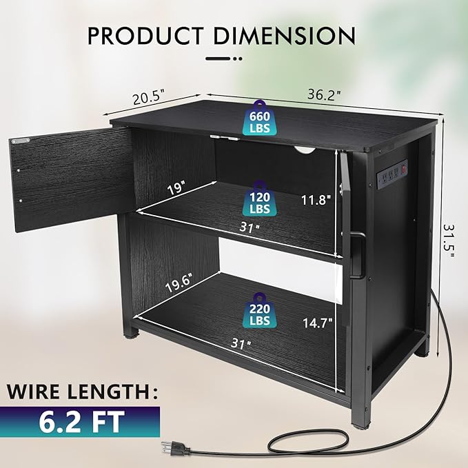 40 Gallon Tank Stand with Cabinet and Power Outlets, Heavy Duty Metal Aquarium Stand for 40-50 Gallon Breeder Tank, Turtle Tank, Double Terrarium Stand, 660LBS Capacity, Black-PawvioPets