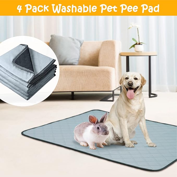 4 Pack Guinea Pig Cage Liners Washable Super Absorbent Guinea Pig Bedding Waterproof Reusable Guinea Pig Pee Pads Anti Slip Mat for Small Animals Rabbit Hamster Rat - 24" x 18"-PawvioPets