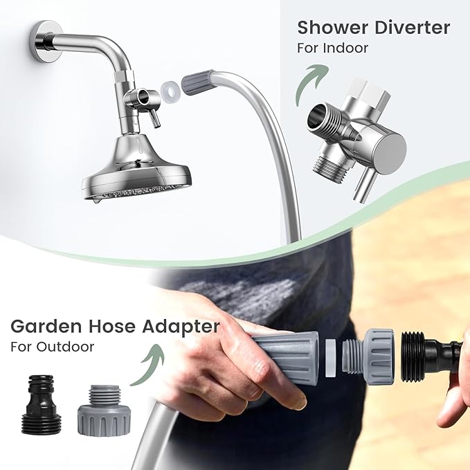 Dog Shower Attachment, Pet Shower Head for Fast and Easy Bathing and Cleaning, Dog Shower Wand With Metal T-Diverter, 8-Foot Hose T-Diverter Adapter For Indoor and Outdoor-PawvioPets