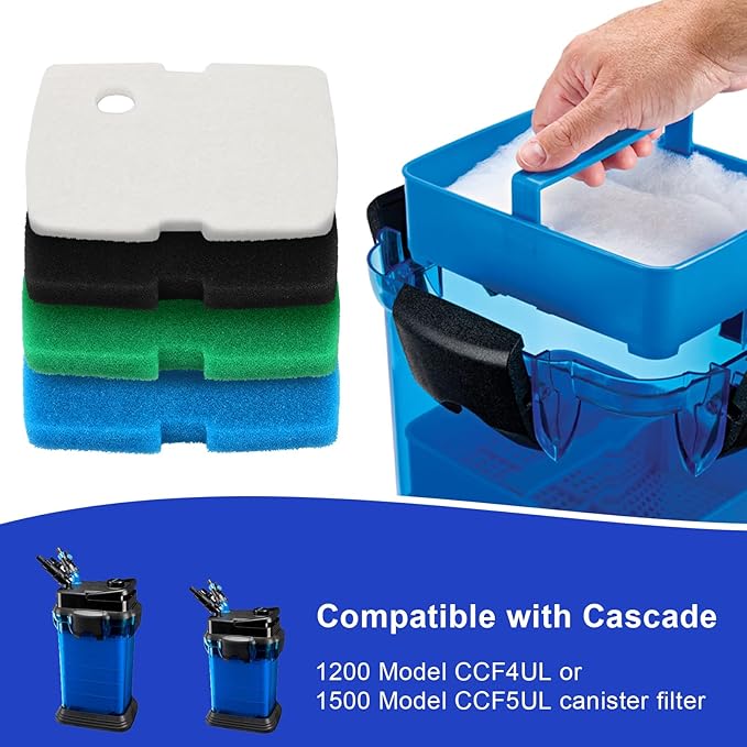 16 PCS Replacement Canister Filter Pad Compatible with Pennplax Cascade 1200/1500 CCF4UL/CCF5UL, Aquarium Sponge Media Parts Canister Filter Floss Pads for Fish Tank-PawvioPets
