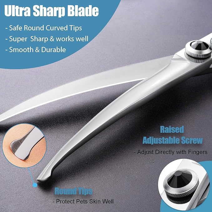 Dragon Creek 8" Downward Curved Dog Grooming Scissors Shears for Grooming Face and Paws Safety Round Tips Shears Trimming Cutting Scissors for Dog Cat Pet Black-PawvioPets