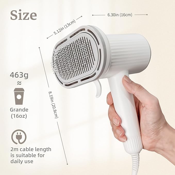 Dog Hair Dryer, Professional 2-in-1 Pet Hair Dryer & Grooming Brush with Removable Comb, Adjustable Temperature/Speed, Portable Dryer for Dogs and Cats-PawvioPets