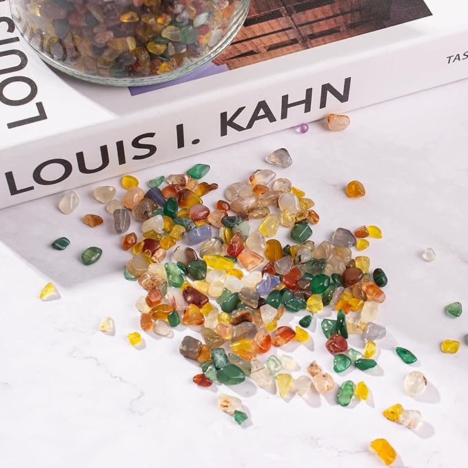 Colorful Agate Crushed Stone Crystal Chips Bulk Irregular Shaped Aquarium Decor Rocks Gravel Pebbles Stones Polished Tumbled for Crafts|Fish Turtle Tank|Home Decoration - 0.88 Lbs-PawvioPets