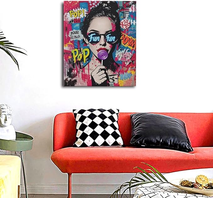 Fashion Women Wall Art Glam Modern Artwork for Girls Banksy Street Graffiti Pop Art Canvas Pictures Painting Print Framed Decorations Gifts for Bedroom Living Room Office 20"x24"-PawvioPets