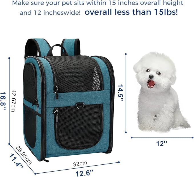 Apollo Walker Dog & Cat Carrier Backpack for 4-15lb Pets - Ventilated Safe Design with Padded Back Support, Breathable Mesh Pet Backpack for Hiking, Travel, Outdoor (Teal)-PawvioPets