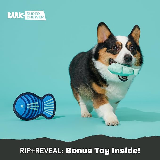 Barkbox Super Chewer Rad Herring Hard Core Toy with Rip Away Plush for Aggressive Chewers, Medium-PawvioPets