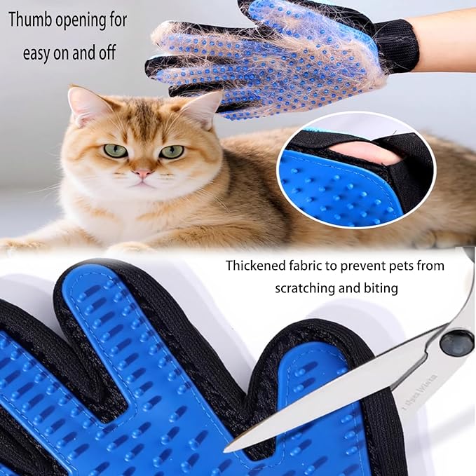 2 in 1 Cat Grooming Glove, Double-Sided Use Pet Hair Remover Glove, 1 Side is Gentle Grooming for Dogs, Cats, the Other is Effective Hair Remover for Furniture, Clothing (Light Blue, Right-Hand)-PawvioPets