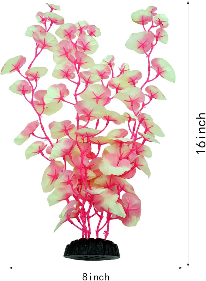 16 Inch Aquarium Fish Tank Plant Betta Fish Tank Decor,2 Pack Silk Aquarium Plants for Aquarium Decoration (White-Pink)-PawvioPets