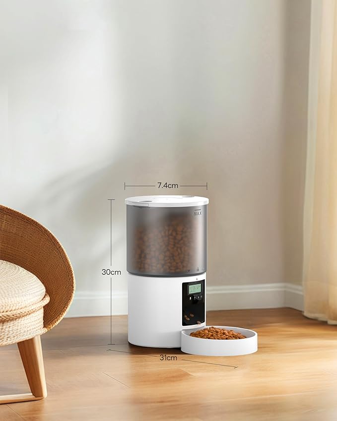 Automatic Cat Feeder Food Dispenser: 4L Timed Small Dog Dry Food Dispenser with 10s Voice - Distributeur Nourriture Chat Hund Programmable - Auto Pet Feeder with 1-6 Meals White-PawvioPets