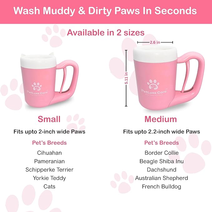 Dog Paw Cleaner for Small & Medium Dogs – Portable Paw Washer Cup with Soft Silicone Brush, Towel & Moisturizing Balm – Gently Cleans Muddy Paws After Walks (Pink, Medium)-PawvioPets