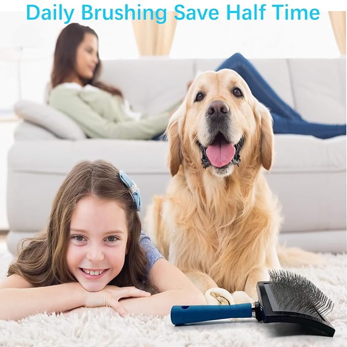 Dog Slicker Brush - Large Grooming Brushes for Dogs - Professional Groomer Supplies for Long Hair Pet - Slicker Brush For Goldendoodles-Easy To Use - Comfortable - Removes Long and Loose Hair-PawvioPets