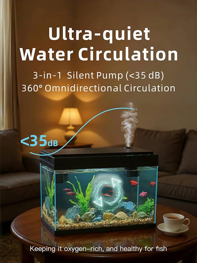 BARKBUDDY Fish Tank 2.5 Gallon Aquarium Kit, Self Cleaning Fish Tank, 7-Color Light 3-in-1 Quiet Pump Betta Fish Tank, Gold Fish Aquarium Starter Kit with Filter for Home, Office Corner-PawvioPets