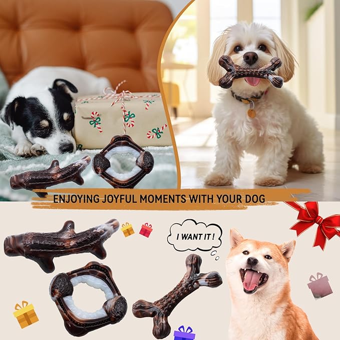 Magicorange 3-Pack Dog Chew Toys for Aggressive Chewers, Nylon Durable Dog Toys, Bacon Flavored Tough Bones Chew Toys-PawvioPets