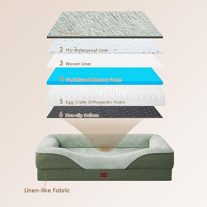 EHEYCIGA Memory Foam Dog Bed for Large Sized, Orthopedic Dog Sofa with Sides and Waterproof Liner, Washable Bolster Pet Couch with Removable Cover, 36x27x7 Inch, Green-PawvioPets