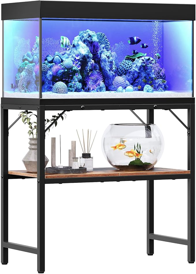 30 Gallon Fish Tank Stand, Aquarium Stand with 2-Tier Storage Shelves, Heavy Duty Breeder Turtle Terrarium Stand Rack for Home Office, 30.0" L x 11.8" W x 24.4" H, Rustic Brown FTHR3001-PawvioPets