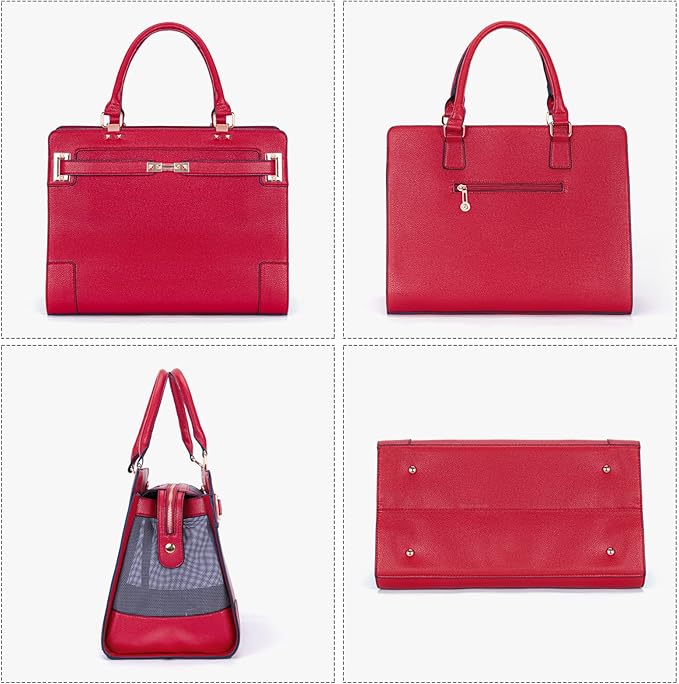 Fashion Pet Carrier Dog Cat Carrier Purse Soft-Sided Leather Handbag Pet Tote Bag for Small Dogs Puppy and Cats TSA Airline Approved (Red)-PawvioPets