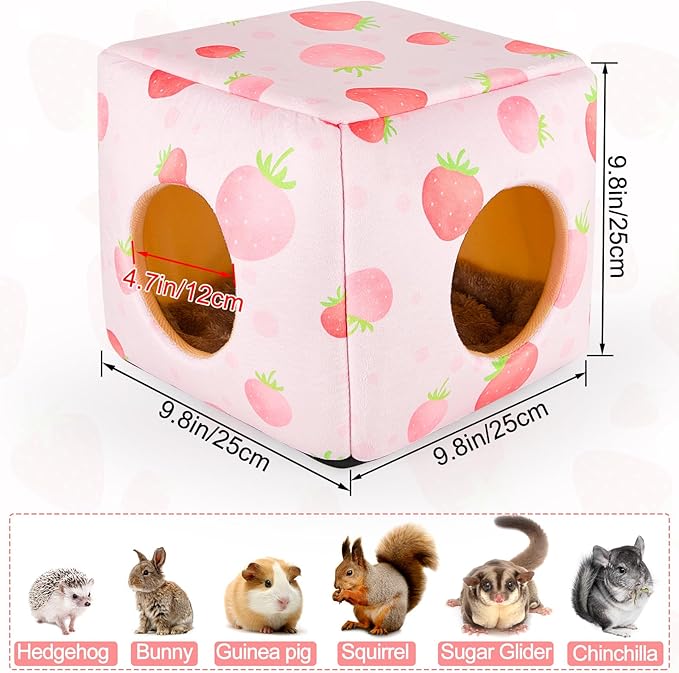 Bienbee Guinea Pig Hideout, Washable Guinea Pigs House Cozy Guinea Pigs Bed for Small Pet Bunny/Rabbit/Hamster/Chinchilla Guinea Pig Accessories Strawberry-PawvioPets