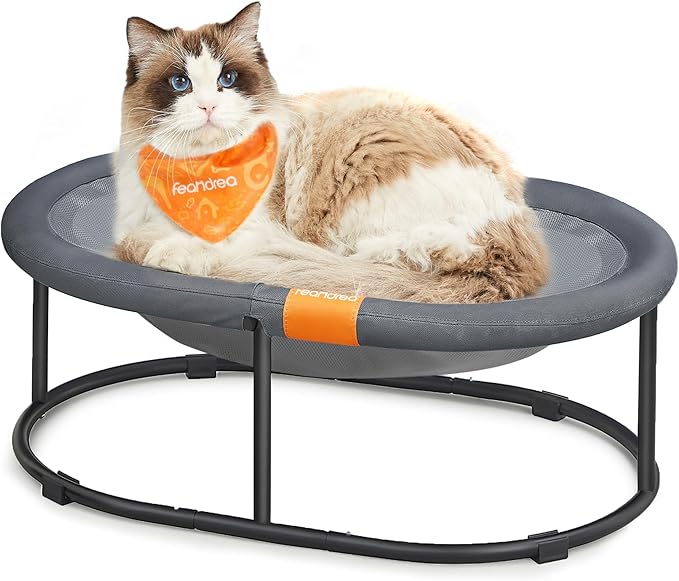 Feandrea Pet Bed, Cat Hammock, Elevated Cat Bed for Multiple Cats, with Removable Washable Mesh, for Pets up to 28 lb, Oval, Gray UPCB002G01-PawvioPets