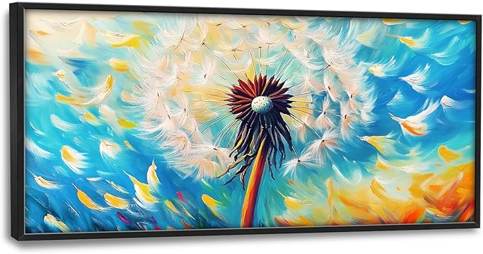 Extra Large Abstract Dandelion Framed Wall Art for Living Room,Oversized Colorful Dandelion Flower Pictures Wall Decor,Blue Canvas Print Painting Modern Artwork Bedroom Office Bathroom 60L" x 30W"-PawvioPets