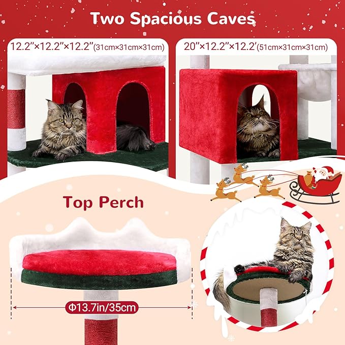 Globlazer Heavy Duty Cat Trees for Large Cats, Sturdy 72in Maine Coon Cat Tree for Large 20 lbs+ Heavy Duty Cat Tower for Adult Biggest Cats with 6 Scratching Posts, Hammock, S72, Red White Green-PawvioPets
