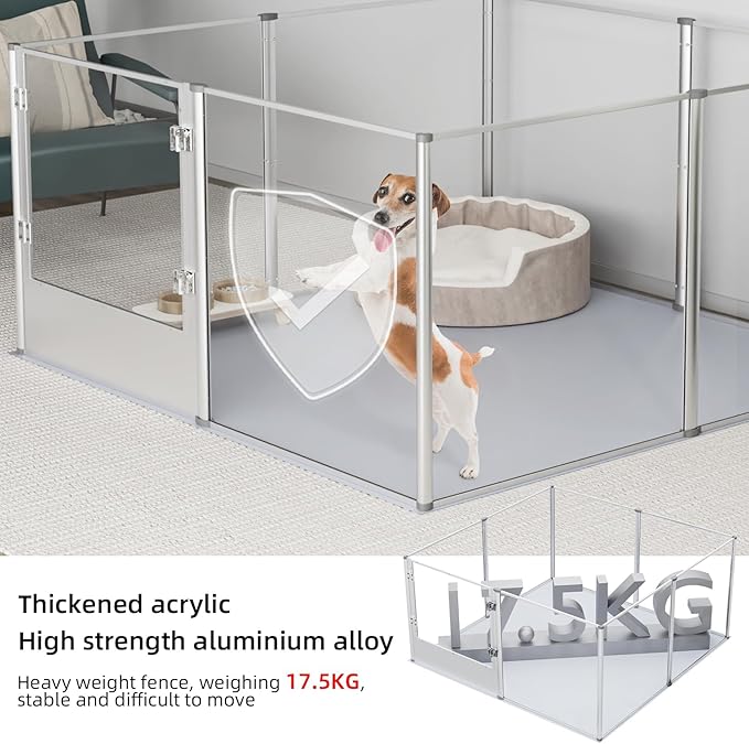 Dog Clear Playpen Fence Kennel: Pet Indoor Heavy Duty Whelping Box Pen Cage with Waterproof whelping pad - Small Animal Acrylic Exercise Kennel Pen with Metal Frame for Cats Puppy Rabbits Guinea Pig-PawvioPets