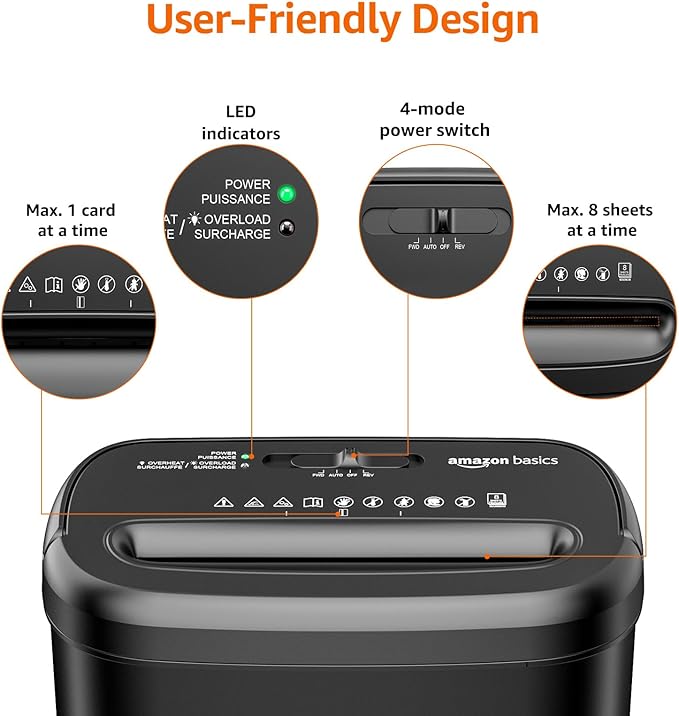 Amazon Basics 8-Sheet Cross Cut Paper Shredder and Credit Card Shredder - Black-PawvioPets