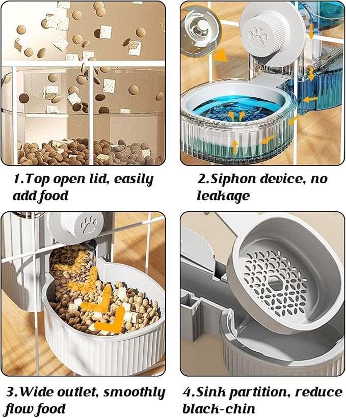 GPY Automatic Hanging Gravity Pet Feeder and Water Dispenser Set ，Automatic Dog Feeder and Dog Water Dispenser for Dogs Cats Pets Animals Large Capacity (Blue Water Feeder&Food Feeder) (Grey)-PawvioPets