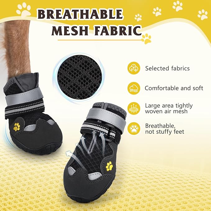Dog Shoes for Large Medium Small Dog, Mesh Breathable Dog Shoes for Hot Pavement, Anti-Slip Dogs Boots Paw Protectors with Reflective for Outdoor Walking Indoor Hardfloors (Size 3)-PawvioPets