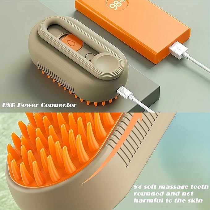 Brown+Essence 3 in 1 Steamy Pet Brush - Spritz Defur Comb for Cats & Dogs Grooming Tool (Brown+Essence)-PawvioPets