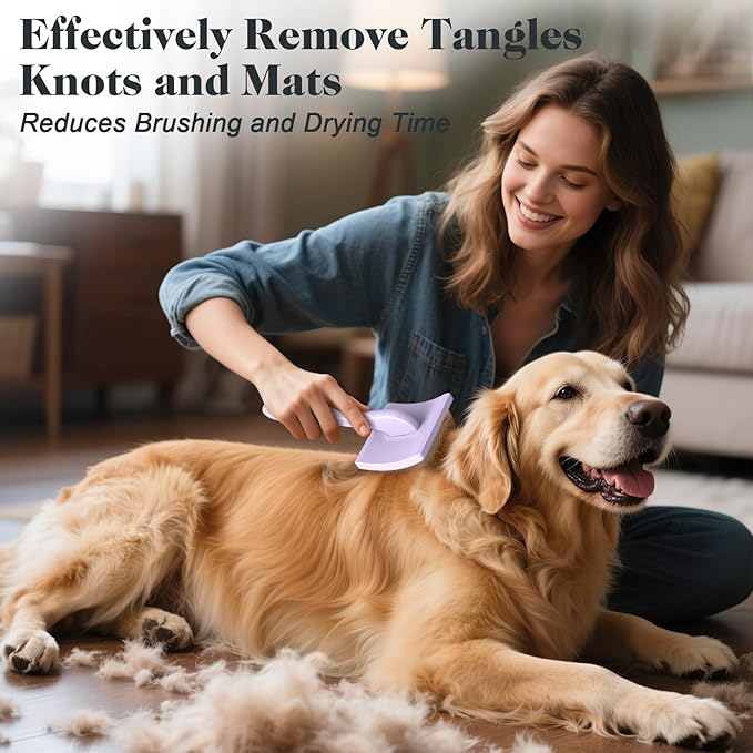 2PCS Slicker Brush for Dogs & Pet Comb,Professional Dog Grooming Brush (Goldendoodles,Poodles,Labradoodles) with Extra Long Pins to Effectively Remove Tangles, Knots and Mats (Light Purple)-PawvioPets