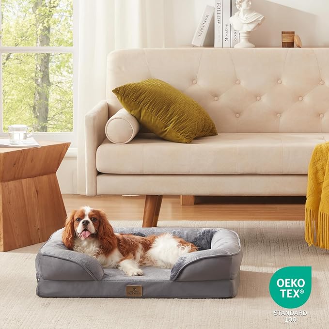Bedfolks Orthopedic Dog Bed, Waterproof Dog Sofa Bed for Medium Dogs, Egg Foam Pet Couch Bed with Removable Washable Cover and Nonslip Bottom, Dark Grey-PawvioPets