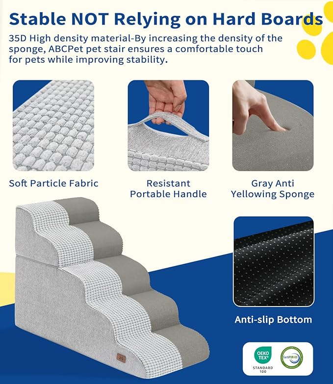 Dog Step for Bed, Dog Stair 5-Step 35D Pet Stair 22.8" H for High Bed or Sofa Non-Slip Balanced Pet Step Indoor, Light Grey-PawvioPets