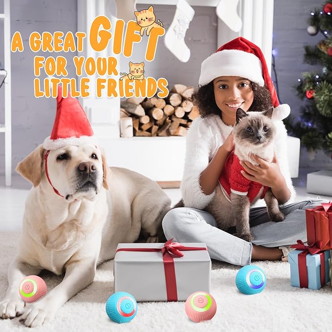 6 Pack Interactive Cat Ball Toy for Indoor Automatic Smart Rolling Ball with LED Light 2 Modes Electric Self Rolling Toy for Large and Small Puppy Kitten-PawvioPets