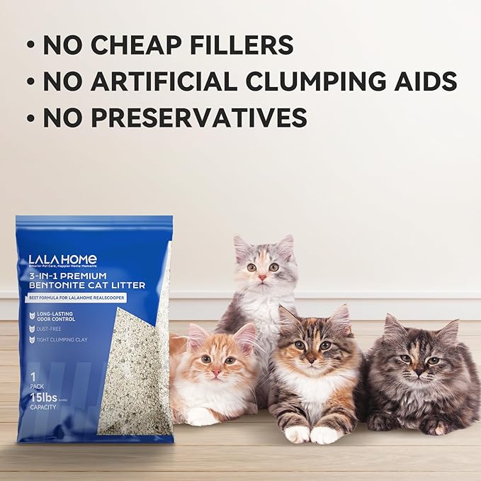 Clumping Cat Litter, Premium Bentonite Cat Litter Sodium-Based, Dust-Free, Strong Durability, Odor Control, Natural Mineral Formula Unscented Litter for RealScooper - 15 lb. Box-PawvioPets