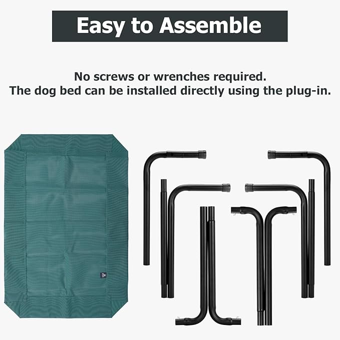 Elevated Dog Bed for Outdoor, XXXL Raised Dogs Cot with Washable Mesh, Cooling Pet Beds Chew Proof Dog Hammock, Metal Frame Lifted Platform for Training Outside Camping, 59 inch Green-PawvioPets