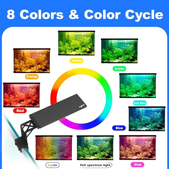 Clip On Aquarium Light for Plants-24/7 Cycle Fish Tank Light with Timer, Full Spectrum+7 Colors Mode, Auto On/Off, Adjustable Brightness and Height, 20W (12inch for 12-20 inch Tank)-PawvioPets
