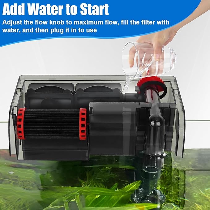 AQQA Aquarium Filter 10-30 Gallon Fish Tank Filters with Bio-Wheel Power, Hang on Back Aquarium Filter, Adjustable Flow Hob Filter, Quiet Efficient and Silent Operation (8W 110 GPH)-PawvioPets