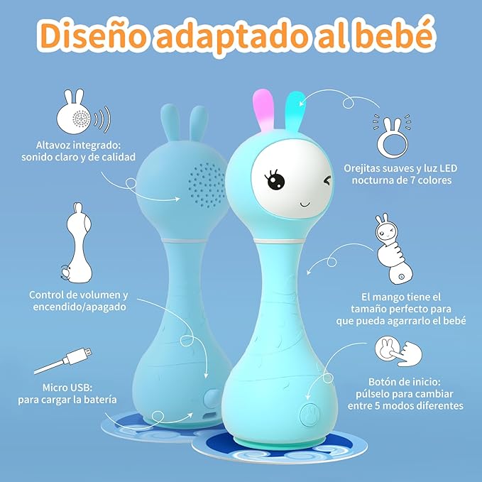 alilo Sonajero Musical para Bebés 0-12 Meses, Juguete con Luz, 66 Sonidos, 15 Canciones, 13 Cuentos, 5 Canciones de Cuna, Ruido Blanco, Reconocimiento de Colores, Regalo Recién Nacido-PawvioPets