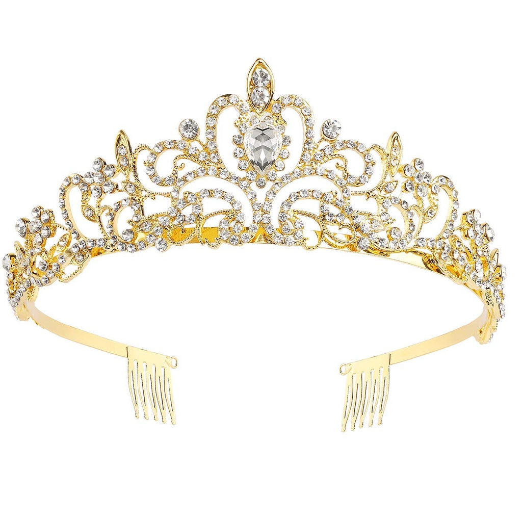 Makone Crowns for Women Princess Tiaras for Girls Queen Crown and Comb Tiara for Wedding Birthday Pageant Bridal Prom Christmas Gift (Style4-Gold)