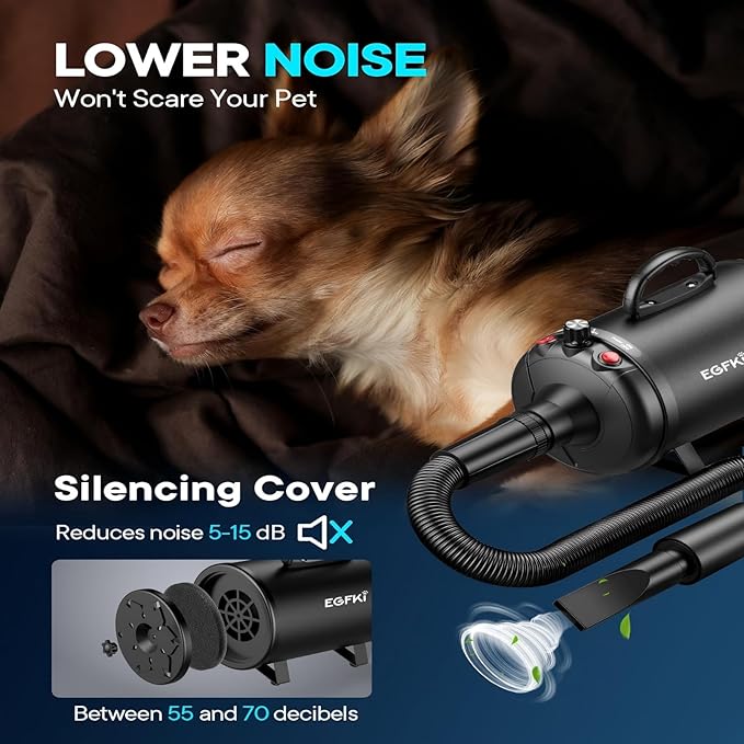 Dog Dryer, 5.2HP/ 3800W Pet Grooming High Velocity Force Blower with 4 Nozzles, Adjustable Speed and Temperature Dog Hair Dryers for Grooming-PawvioPets