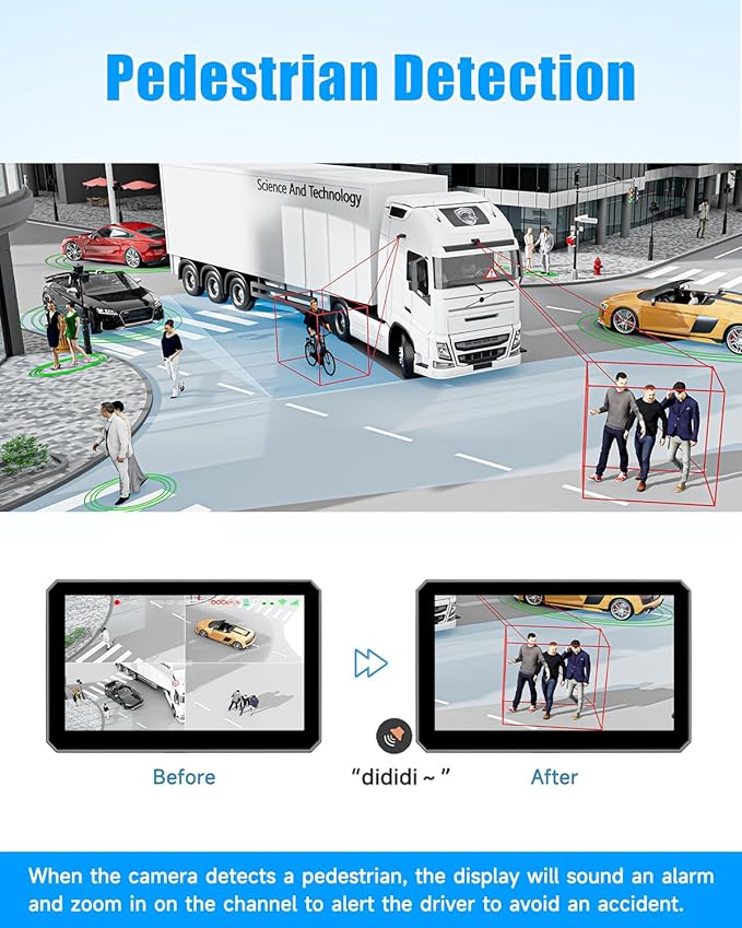 AI 4 Channel Dash Cam 1080P RV Backup Camera System with 10.1 Inch Touch Monitor,Person Detection MDVR Recording with 4pcs IP69K Waterproof Cameras for Truck/Trailer/Camper Van/SUV/Fleet-PawvioPets