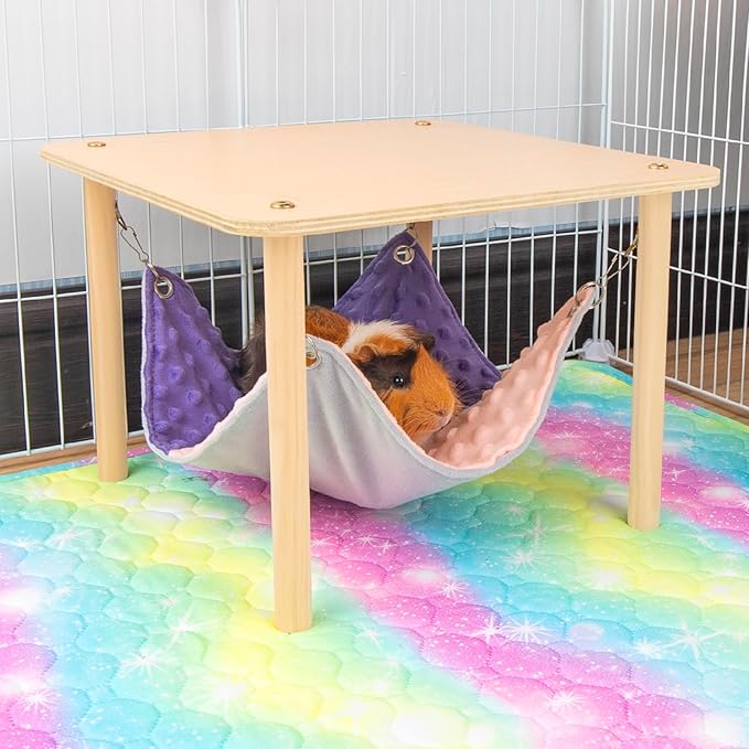Enlarged Guinea Pig Hammock with Wooden Stand,Small Animal Hanging Bed Large Platform for Guinea Pigs Bunny Ferret Hamster Hiding Sleeping 13L x 13W x 11H in-PawvioPets