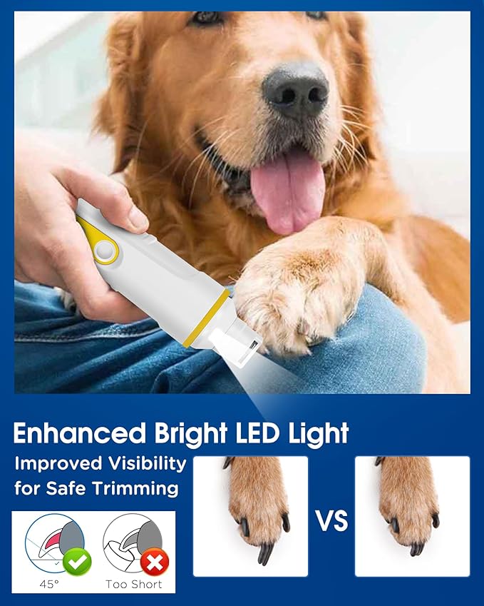 Dog Nail Grinder with Enhanced LED Light – Super Quiet, 2-Speed, USB-C Rechargeable, LED Smart Display, 3 Grinding Options, Pet Nail Trimmer for Dogs Cats and All Pet Sizes-PawvioPets